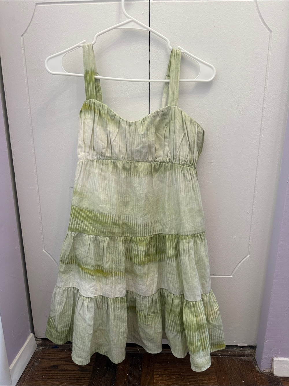 Express Girls Light Green Tie-Dye Tiered Sundress